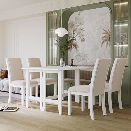 LUMISOL Extendable Dining Room Table for 4, Small Folding Drop Leaf Kitchen Dining Table, 18–36 inch, Space-Saving, Easy Assembly, White LUMISOL