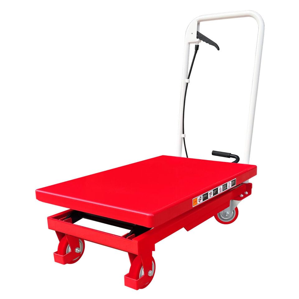 Premium Scissor Lift Table Cart, 500 lb. Cap, 27.75" L x 17.75" W, 8.25" - 28.5" H, Pake Handling Tools (Premium 500lbs Lift Cart) Pake Handling Tools