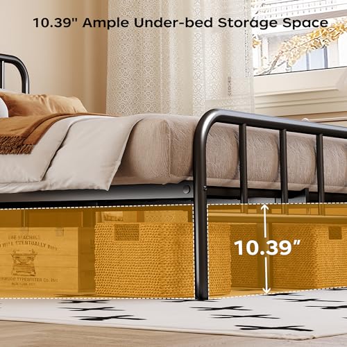 Homeiju Metal Bed Frame - Structurally Stable Heavy Duty Steel Slat Supported Full Bed Frames, No Box Spring Needed, Easy Assembly Homeiju