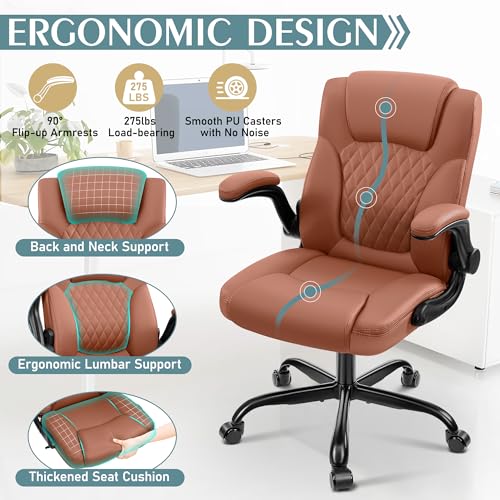 Leather Office Chair, PU Home Computer Desk Chairs with Ergonomic Back Support, 360°Swivel Free, Small Gaming Chair with Wheels and Adjustable Armrests, for Short People Use Brick Attic