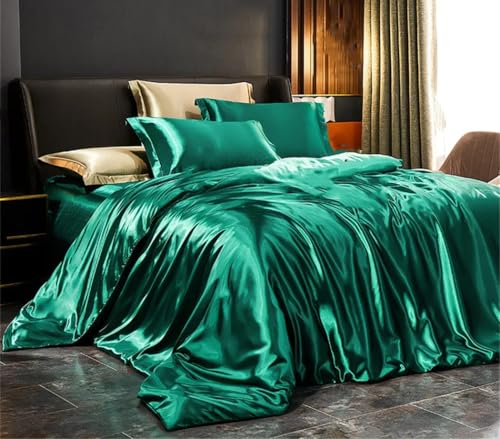 Solid Silk Bedding Set with Duvet Cover Bed Sheet Pillowcases Satin Single Double Bedsheet King Queen Size Generic