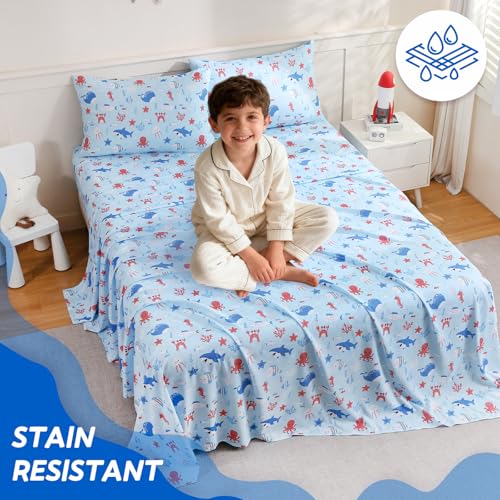 ChicView Full Sheet Set Kids,4 Pieces Breathable Soft Microfiber Bedsheets for Child Boys Girls, Anti Pilling Deep Pockets Easy Care Bed Sheets, Ocean Animals ChicView