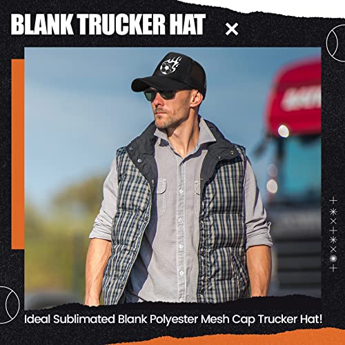 10 Pcs Sublimation Blank Trucker Hats Bulk Mesh Baseball Cap Polyester Mesh Trucker Hat for Men and Women (Black) Tarpop