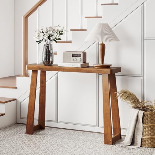 Giantex Narrow Long Console Table, 43" Modern Entryway Table Behind the Couch, Rubberwood Accent Sofa Tables for Living Room, Foyer, Hallway, Bedroom, Entrance (Walnut) Giantex