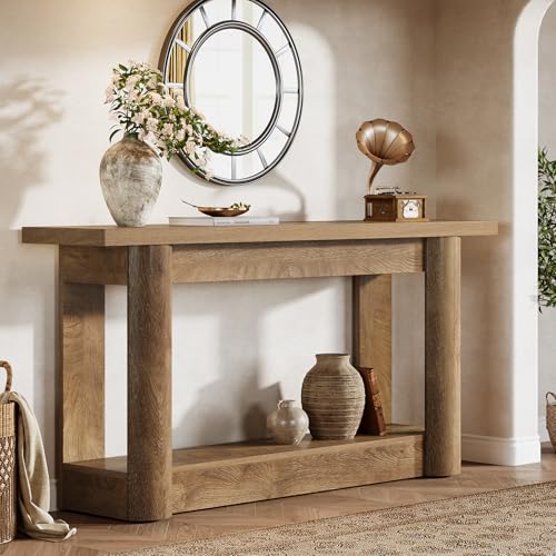 Tribesigns 63-Inch Farmhouse Console Table, 2-Tier Storage Sofa Table Behind The Couch, Narrow Long Entryway Furniture for Home Hallway, Entrance, Living Room, Brown Tribesigns