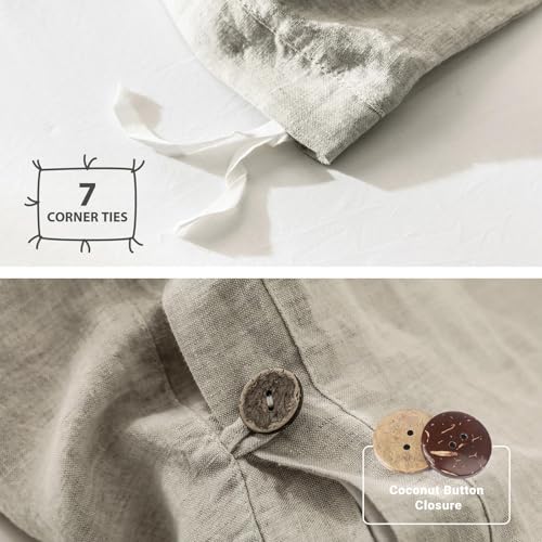 Simple&Opulence 100% Linen Duvet Cover Set, 3 Pieces Belgian Flax Breathable Bedding, 1 Comforter Cover+2 Pillowshams with Coconut Button Closure(Queen,Linen) Simple&Opulence