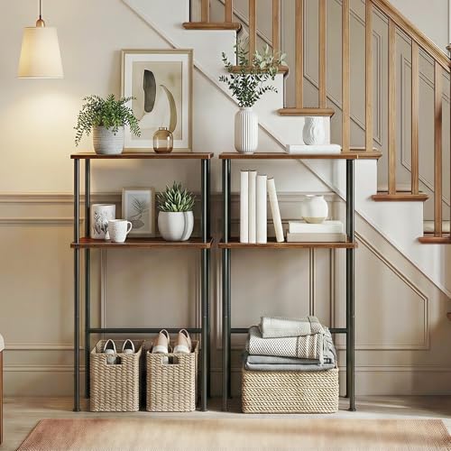 HOOBRO Narrow Console Table for Small Space, 15.7" Entryway Table with Storage, Sofa Table with 2 Shelves, Skinny Console Table for Entryway, Hallway, Living Room, Rustic Brown and Black BF40XG01 HOOBRO