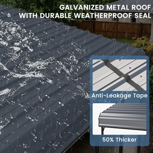 EROMMY 20‘x20’ Stable Metal Carport, All-Weather Heavy-Duty Carports with Strong Base, Sturdy Car Shed with Galvanized Steel Roof and Frame, Easy Assembly Car Port for 2 Cars, Tractors, Boat, Gray EROMMY