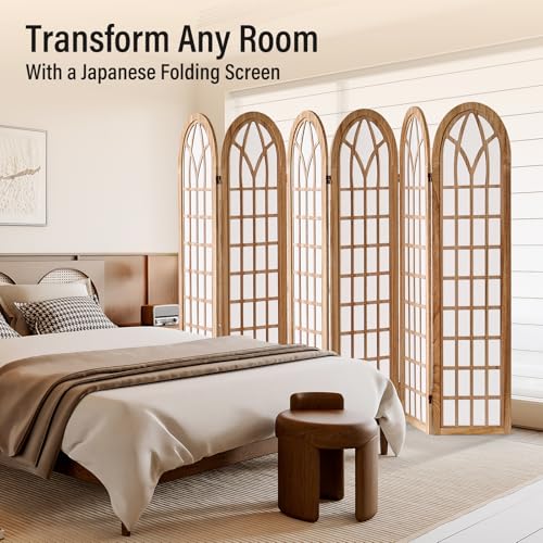 ALeesing Folding Room Divider Privacy Screen Freestanding 6-Panel Shoji Style Wooden Frame Decorative Partition Wall for Bedroom Office Apartment Natural ALeesing