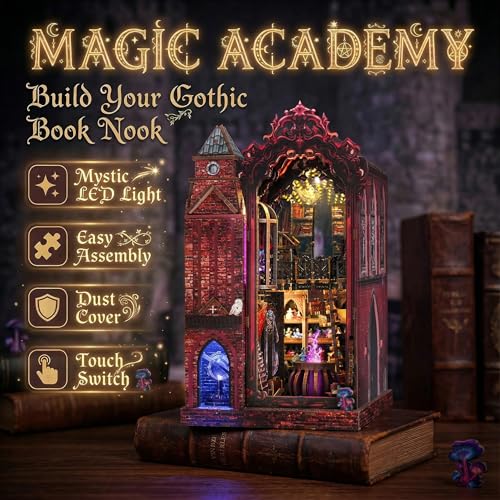 Book Nook Kit, DIY Miniature House Dollhouse Crafts Kit for Adults and Teens, Magic Castle 3D Wooden Puzzle Booknook Build Bookshelf Decor, Gifts for Family and Friends(Arcane Sprire)