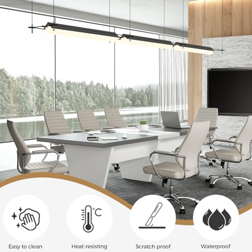 Large 10FT Conference Table with Cable Management – 119" Modern Boardroom Desk, 2.13" Thick Wood Top, Seats 10–12, Dark Gray & Walnut Finish ZIMASYA