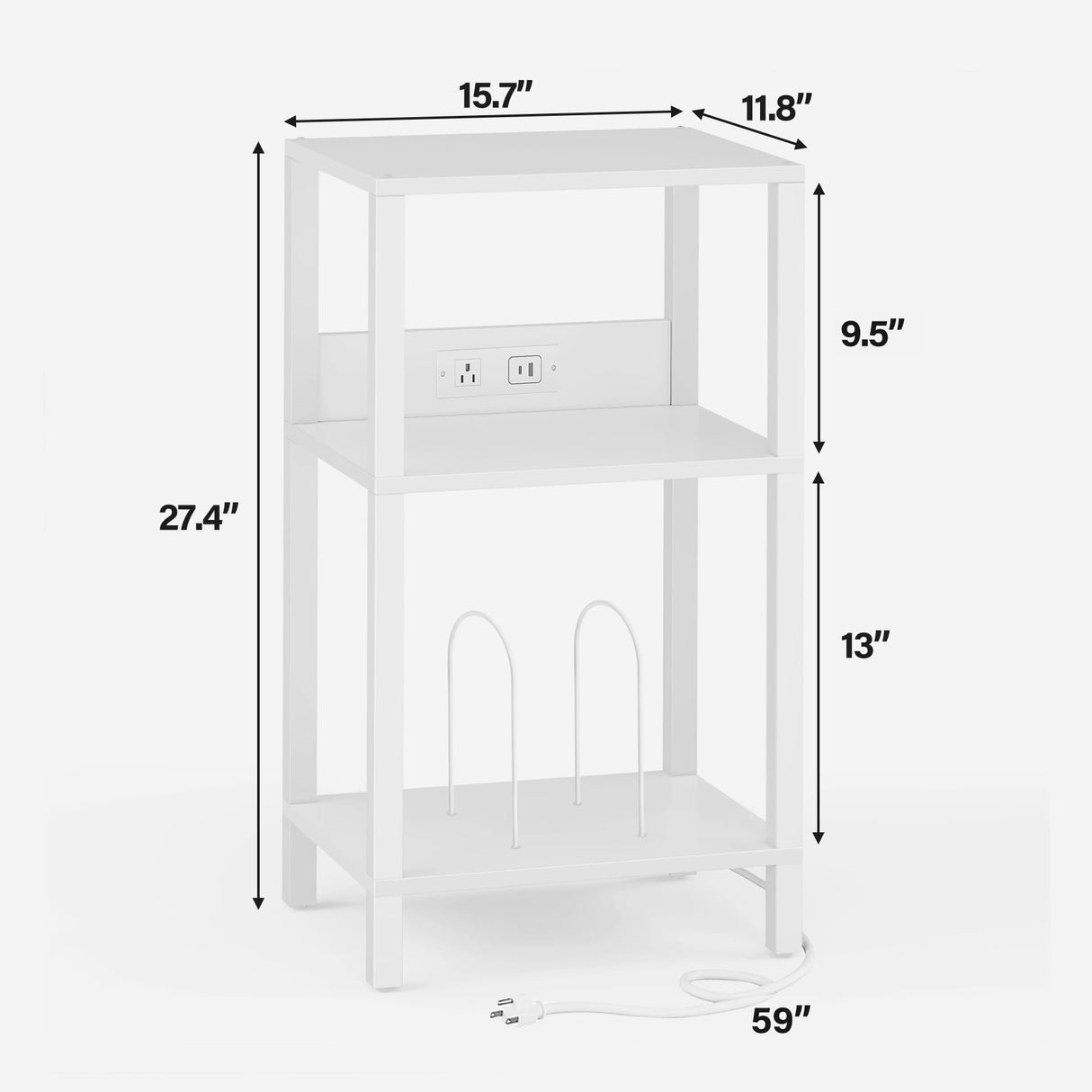 TUTOTAK Record Player Stand with Storage Up to 100 Albums,Record Storage Table,3 Tier End Table with Charging Station,Side Table for Living Room, Bedroom, White TB01BW076 TUTOTAK
