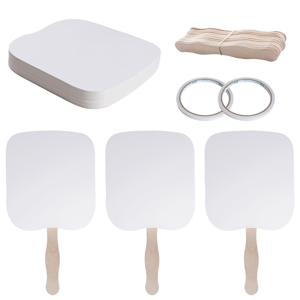 25 Sets Church Fans Handheld DIY Paper Fans Sublimation Blank Fans Wooden Sticks for Church Parties School Activities 7.1×6.3inches choyaxo
