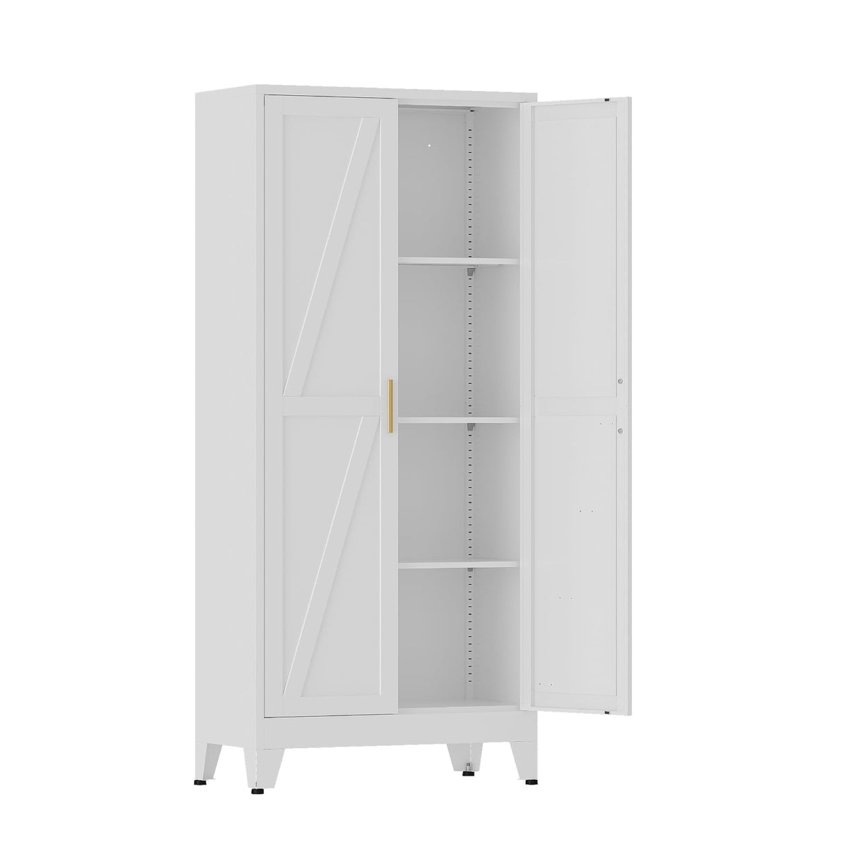 COFaR Metal Storage Cabinet, 61 in Tall Metal Cabinet with 3 Adjustable Shelves and Barn Doors, Farmhouse Cupboard Storage for Kitchen Pantry Garage Laundry, 4-Tier White COFaR
