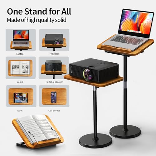 2 in 1 Dual-use Laptop Floor Stand & Laptop Stand for Desk, Solid Wood Portable Small Standing Desk with Adjustable Height from 16.5" to 51", Tall Portable Table for Office, Home, Study, Entertainment NAMON