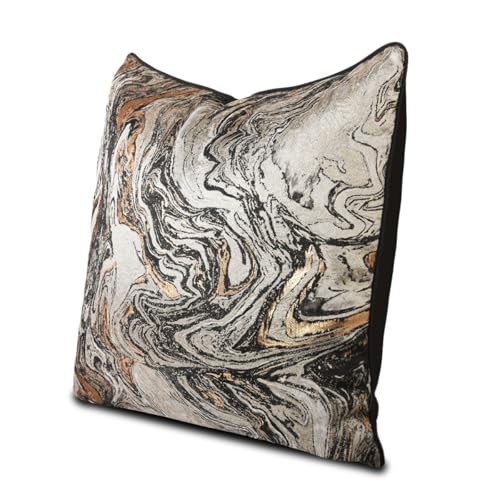 Hvatixos 1pc Polyester Pillow Cover Multicolor Abstract Texture Geometric Lines Black Moire Marble Pattern Light Luxury Single-Sided high-Precision Jacquard with Zipper 18 x 18 inches(no Pillow core) Hvatixos