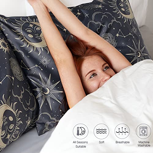 EXQ Home Satin Pillowcase for Hair and Skin Queen - Black Printed Silk Pillow Cases 2 Pack 20x30 inches - Satin Pillow Cases Set of 2 with Envelope Closure, Gifts for Women Men EXQ Home