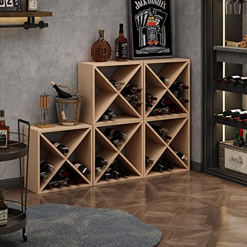 JAXPETY 24 Bottle Wine Rack Holder Compact Cellar Cube Bar Storage Kitchen Decor Wood Display Home,Natural JAXPETY