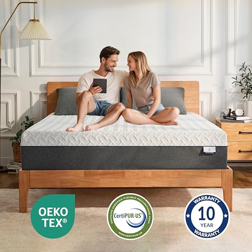 Gelsea 12 Inch King Green Tea Memory Foam Mattress for Cool Sleep & Pressure Relief, Bed in a Box, Removable Cover No Fiberglass, CertiPUR-US Certified Gelsea