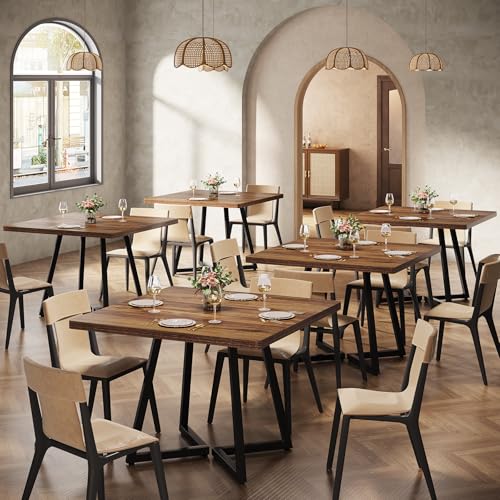 Tribesigns Square Dining Table Set of 2, 31.5" Industrial Dinner Table with Metal Base, Wood Kitchen Table for Dining Room, Small Space, Apartment, Rustic Brown & Black Tribesigns