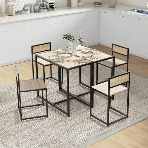 HOMCOM 3-Piece Industrial Dining Table Set for 2, Kitchen Table and Chairs, Dining Room Sets for Small Spaces, Oak HOMCOM