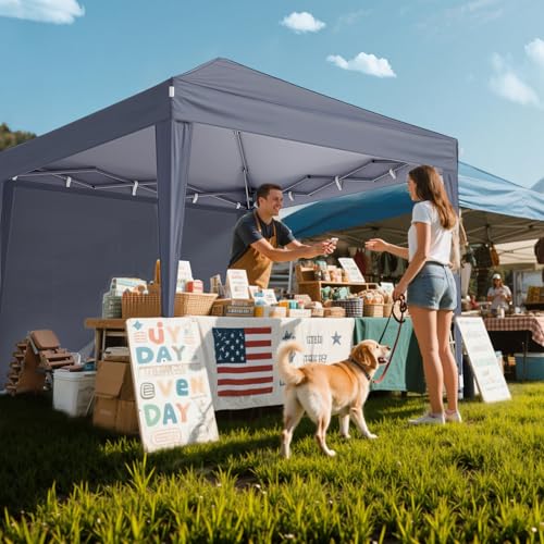Driftalia 10x10 Pop Up Canopy with Sidewalls, Outdoor Instant Canopy Tent with Carry Bag for Commercial Events, Camping, Backyard Parties - Dark Grey Driftalia