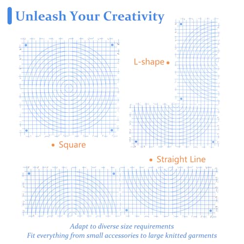 Yarniss Blocking Mats for Knitting with Circular Gridlines 12.6“x12.6”, Double-Sided Crochet Blocking Board Set Includes 50 T-Pins & 8 Combs,4 Packs Yarniss