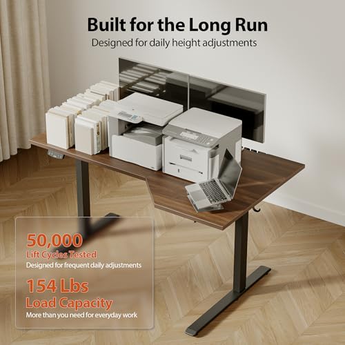 Agilestic Electric Standing Desk, L-Shaped 55 Inches Height Adjustable Desk, Sit and Stand up Desk for Work Office Home, Ergonomic Rising Computer Table for Home Office with Splice Board, Dark Walnut Agilestic