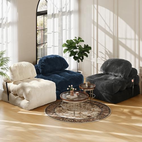 Vellorise Folding Sofa Bed, Convertible Sleeper Chair with Back Support and Pillow Futon,Boneless Foldable Couch for Living Room/Guest Use/Home Office, Foldable Chair Bed for Adults, Navy Blue Vellorise
