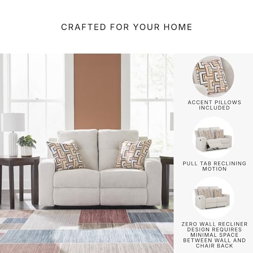 Signature Design by Ashley Danum Modern Tufted Manual Reclining Loveseat with 2 Accent Pillows, Beige Signature Design by Ashley