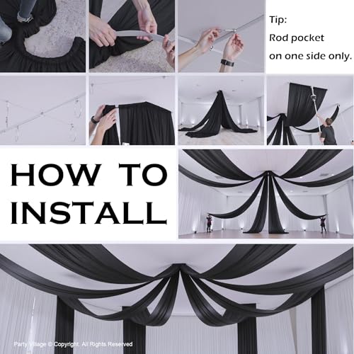 20ftx40ft Black Ceiling Curtain for Wedding Parties – 4 Panels Wrinkle-Free 40 FT Long Tent Draping Curtains for Wedding, Birthday & Theme Parties, 40ft Height with Rod Pocket Party Village