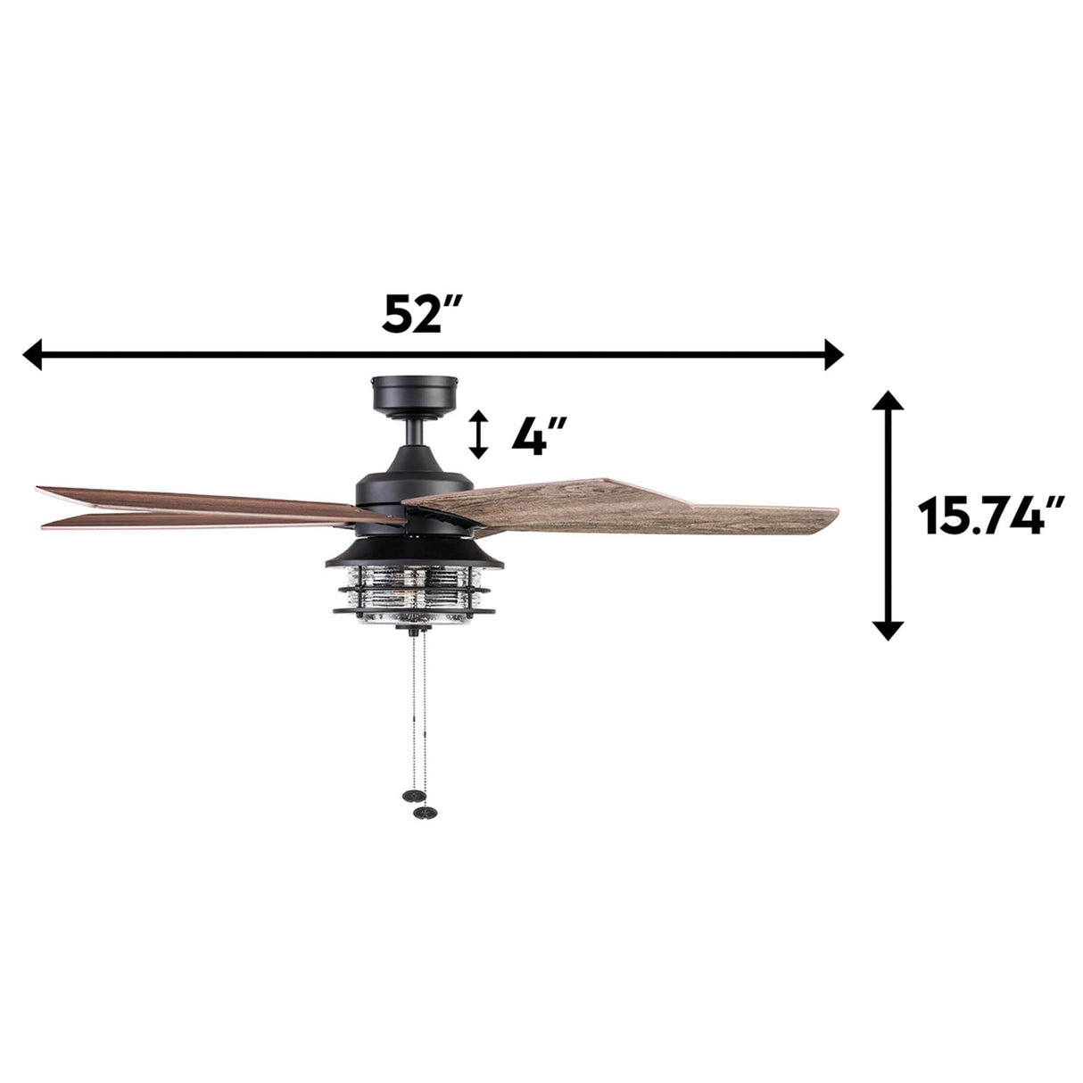 Honeywell Ceiling Fans Foxhaven Farmhouse 52 Inch Ceiling Fan with Light, Outdoor Fan/Indoor Dual-Mount LED Ceiling Fan, 5 Blades, Gray Cedar and Walnut Blade Finish Options, Matte Black (51631-01) Honeywell Ceiling Fans