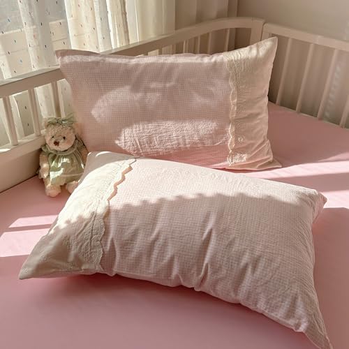 VM VOUGEMARKET Pink Full Duvet Cover Set 3 Pieces Lace Bedding Set Simple Cozy Plaid Checkered Comforter Cover with Zipper Ties for Teen Girls VM VOUGEMARKET