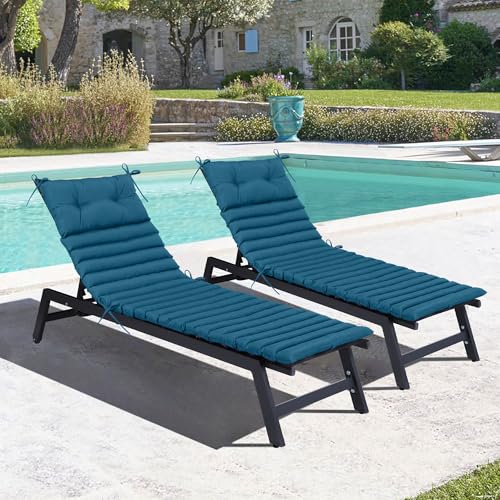 Only choice Chaise Lounge Cushion Outdoor Set of 2, 73" Lx24 W Quilted Patio Chair Cushion with Headrest, Waterproof & Fade-Resistant for Poolside, Deck, Pool Lounge Chairs (Peacock Blue-Green)