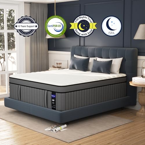 DIFAME King Size Mattress,16 Inch Hybrid King Mattress in a Box,Memory Foam Mattress King Size with Individual Pocket Spring,Medium Firm Mattress for Pressure Relief,Edge Support DIFAME