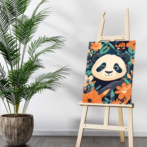Bimkole Framed Paint by Numbers Kit for Adults Panda, DIY Oil Painting Kit on Canvas with Paintbrushes and Acrylic Pigment, for Paint by Numbers for Beginner, for Home Wall Decor 8x12inch/20x30 cm Bimkole