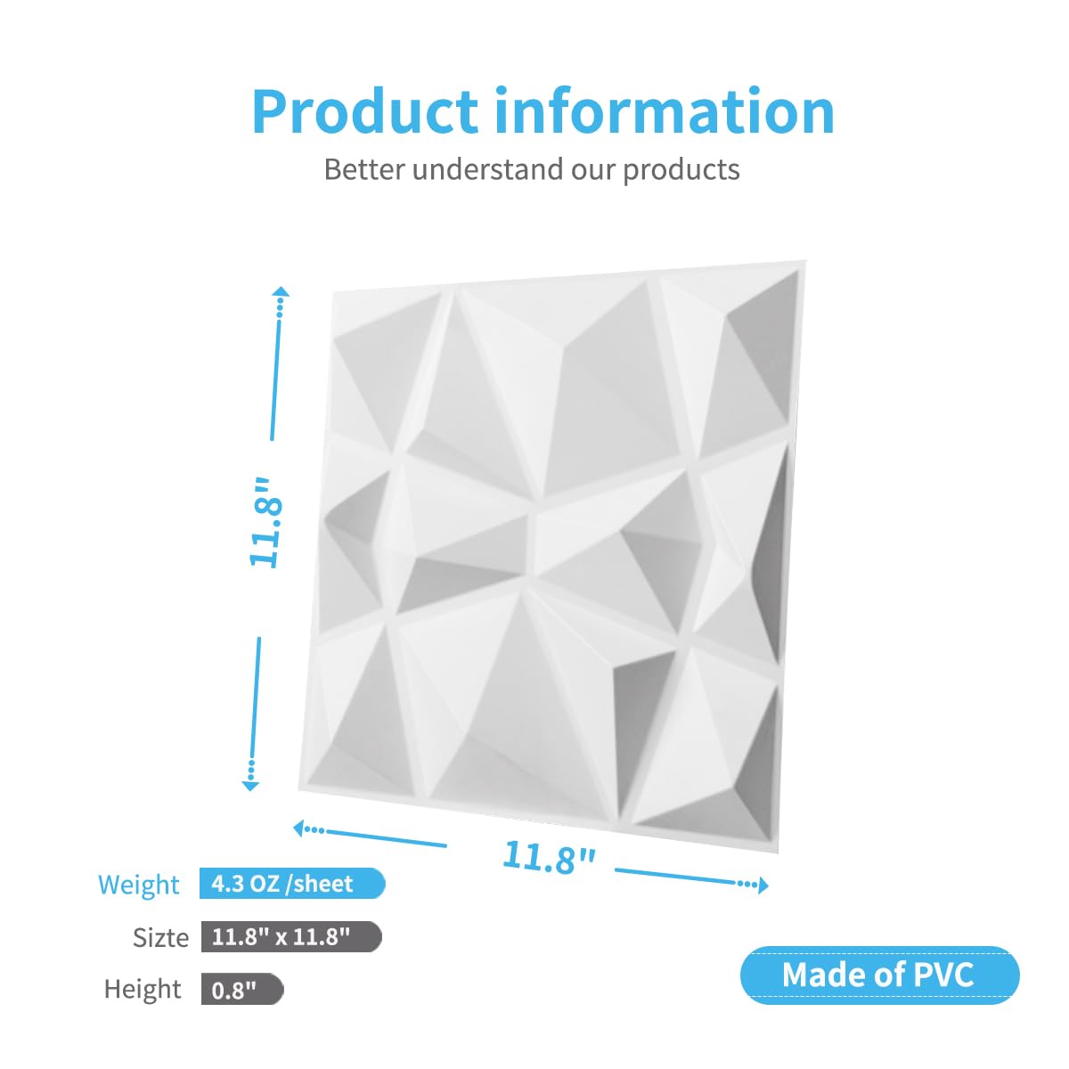 Art3d Decorative 3D Wall Panels in Diamond Design, 12"x12" Matt White (33 Pack) Art3d