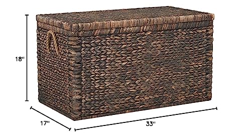 Click365 Storage Trunk, Farmhouse Style, Extra Large (33”), Deep, Woven Wicker Chest With Metal Frame, 2 Handles, Flip Top Lid and Stay Open Safety Hinges, Sustainable Eco Material, Rustic Brown ClickDecor