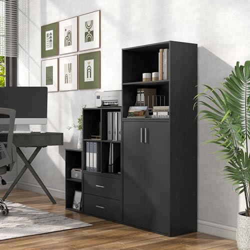 Homes: Inside + Out Apexa 2-Tier Cube Storage Organizer Shelves, Stackable Wood Bookcase Fits Cubby Bins for Organization, Dorm Teen Room Decor & Home Office, Black HOMES: INSIDE + OUT