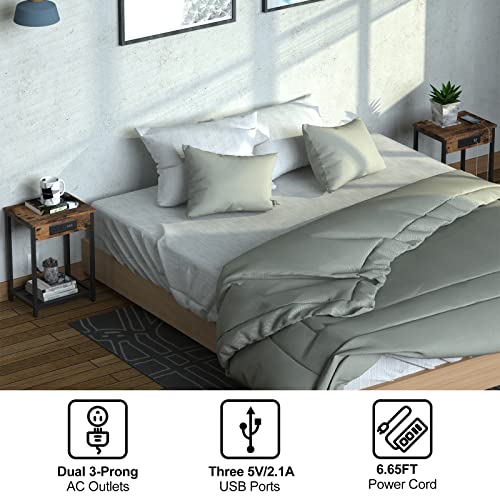 CADUKE Nightstand with Charging Station, Small Bedside Table with USB Ports and Power Outlets, Industrial Brown Side Table for Bedroom, Living Room, Farmhouse CADUKE