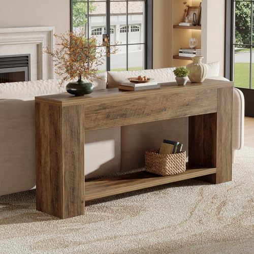 Tribesigns 70.9-Inch Console Tables for Entryway, Narrow Wooden Long Sofa Table Behind the Couch, Farmhouse Fluted Hallway Accent Table for for Living Room, Entrance, Foyer (Rustic Brown) Tribesigns