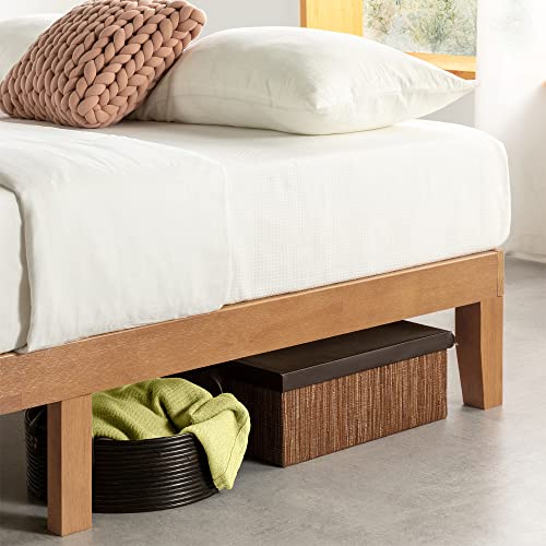 Mellow Naturalista Classic 12 Inch Solid Wood Platform Bed with Wooden Slats, Cal King, Natural Pine Mellow