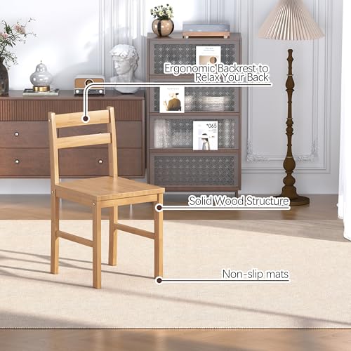 Orweiin 43.3 inch Solid Wood Indoor Modern Rectangular Dining Table Set for 4, Table and 4 Solid Wood Dining Chairs for Kitchen, Bar, Living Room, Breakfast Nook, Natural Orweiin
