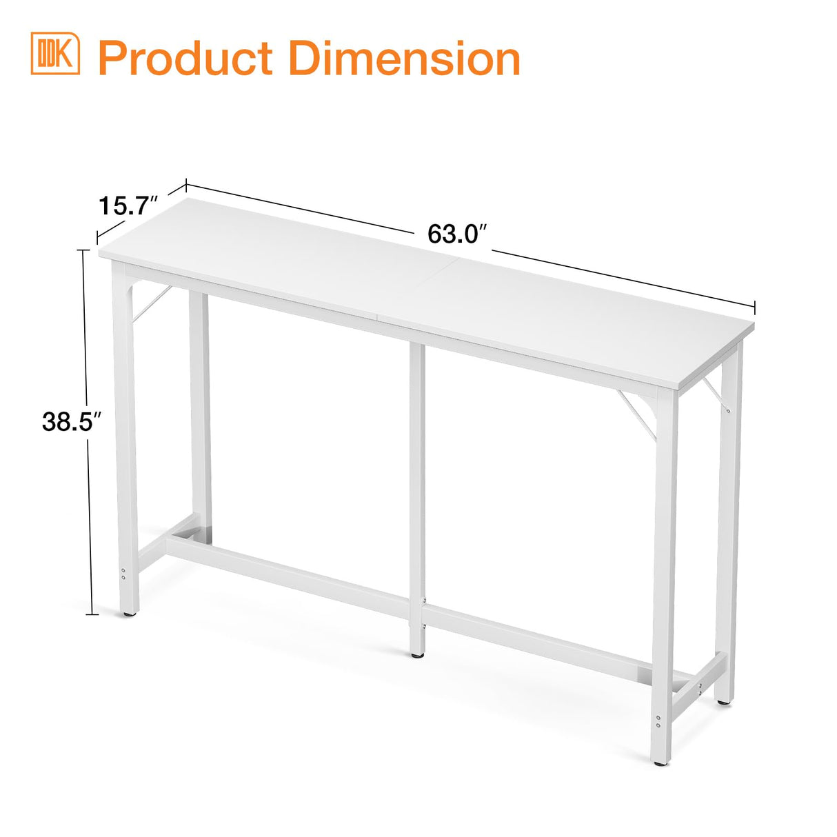 ODK 63-Inch Rectangular Bar Table with Sturdy Legs - Elegant White High Top for Indoor Use ODK