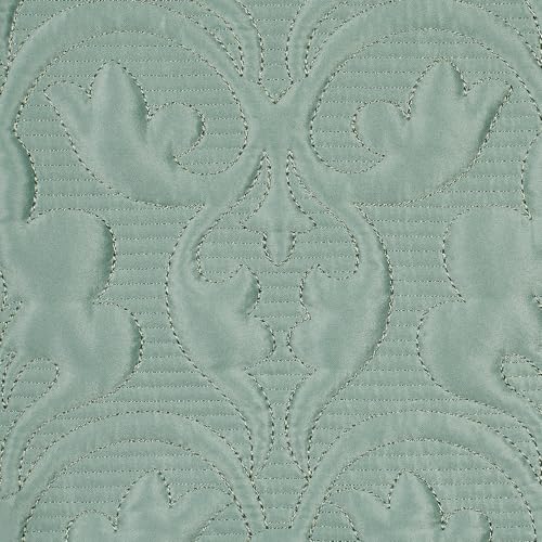 Cambridge Classic Luxury Bedding | Cool Aqua Mist Solid Color Polyester Satin | Elaborate Damask Quilting | Fitted, Oversized 24 Inch Drop | 3 Piece Bed Set Includes Cal King Bedspread & 2 King Shams Touch of Class