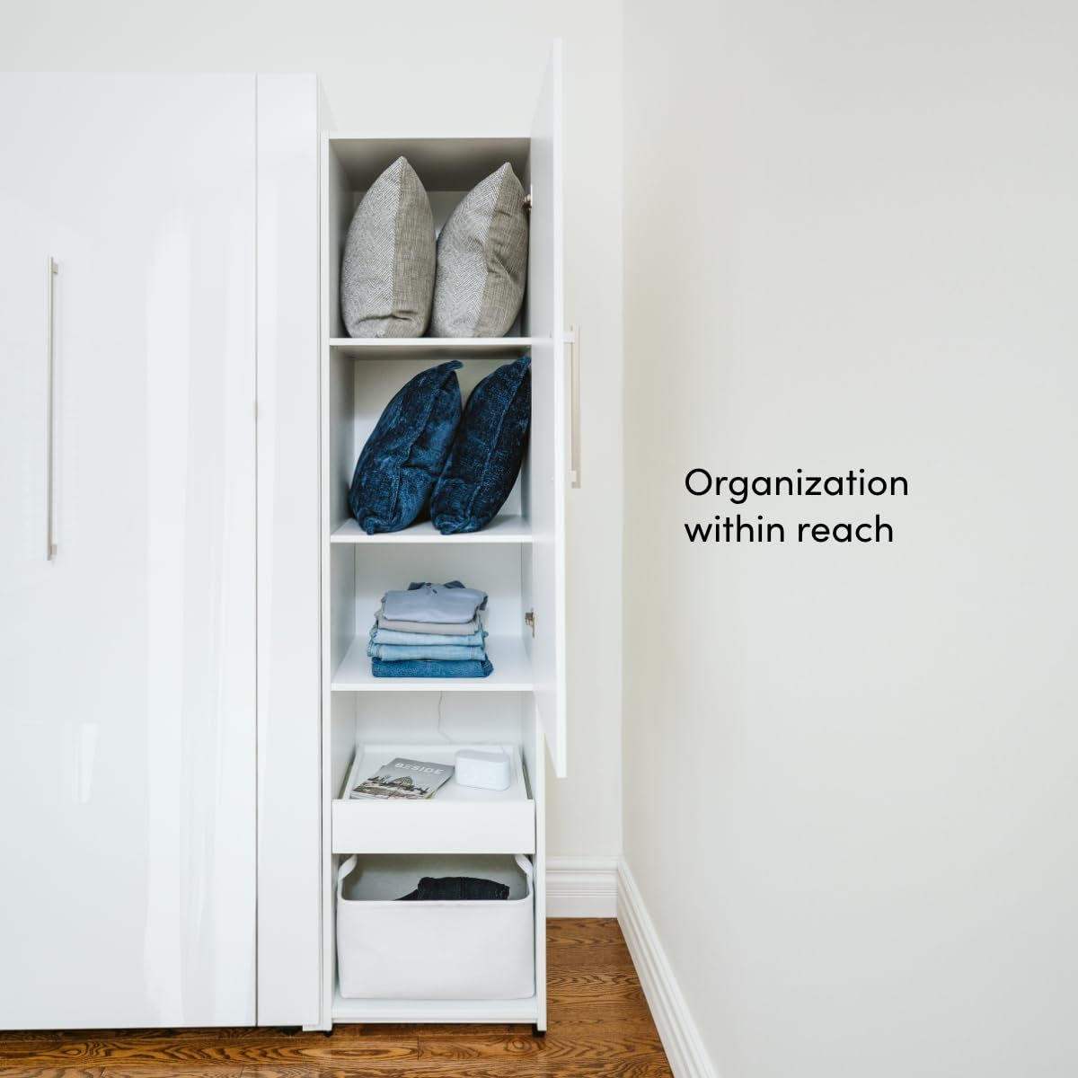 Bestar Avalon 67W Queen Murphy Bed in High-Gloss White | Space-Saving Sleeping Arrangement for Multipurpose Space, Guest Room, or Bedroom Bestar