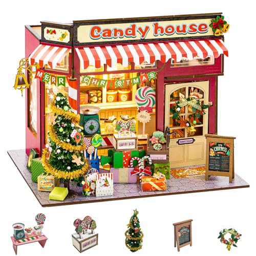 Flever DIY Miniature House Kit, Tiny Home Kit with LED Light, Mini House Build Craft Kits for Adults and Teens, Home Decor Creative Gift for Family/Friends (Christmas Candy House)