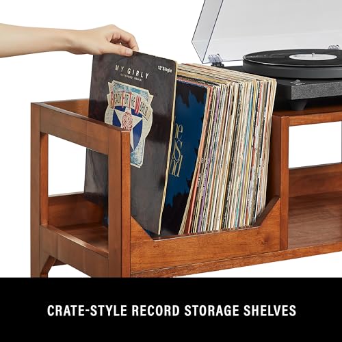 Crosley Furniture Asheville Mid-Century Modern Media Console Record Player Stand, Storage for Vinyl Records, Walnut Crosley Furniture