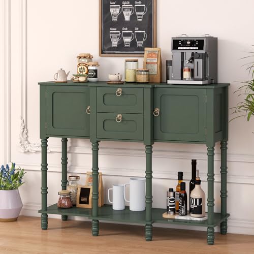 Topbele Green Entryway Table with Storge, Mid-Century Modern Console Table with 2 Drawers, Retro Narrow Long Behind Couch Sofa Table for Living Room, Foyer, Hallway Topbele