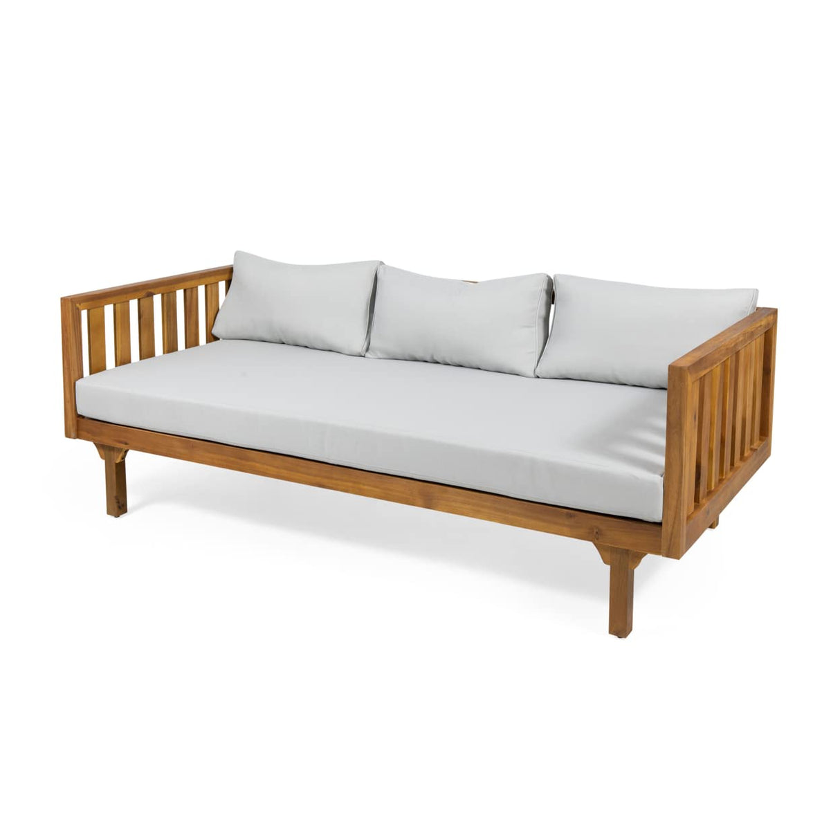 Christopher Knight Home Tina Outdoor 3 Seater Acacia Wood Daybed, Teak Finish, Light Grey Christopher Knight Home